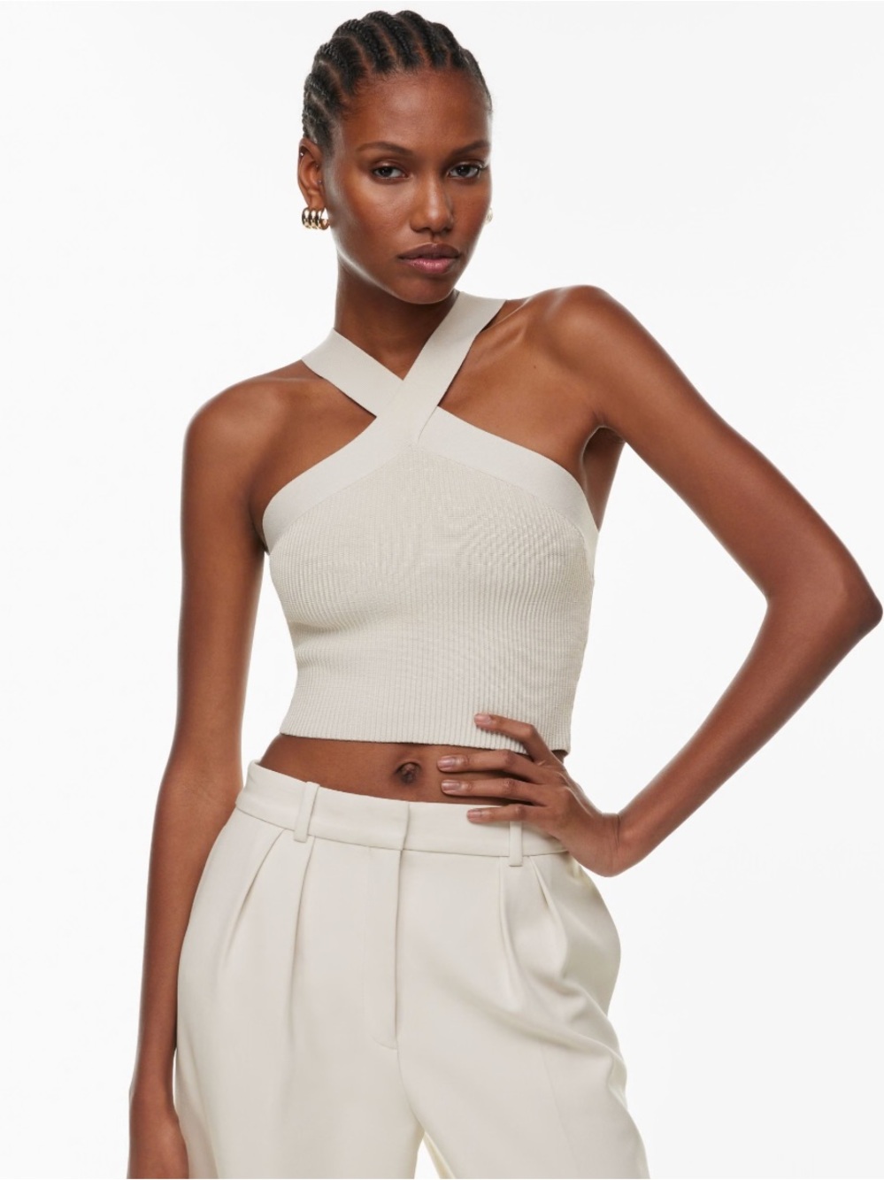 House of Harlow 1960 Ribbed Criss Cross Tank Size Medium Cream